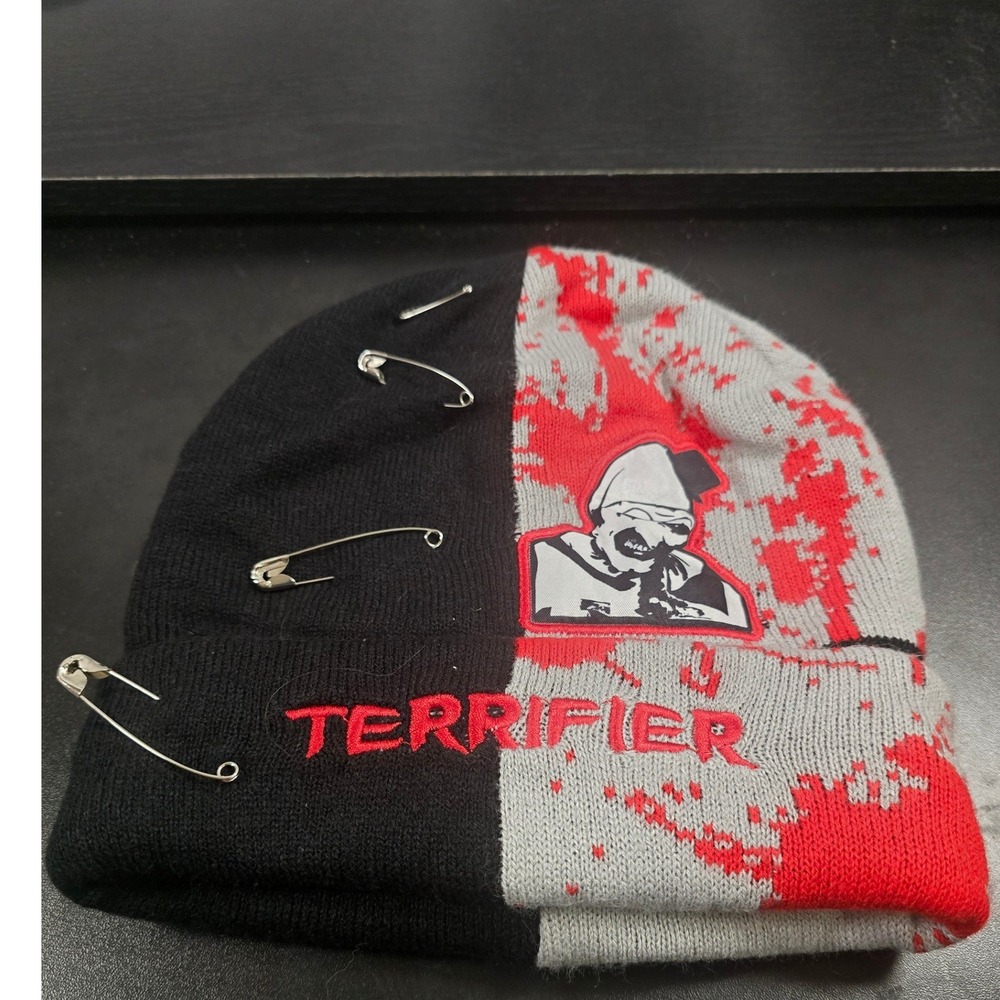 Terrifier Art the Clown Terror Threads Beanie Black Grey Blood Splatter Hat